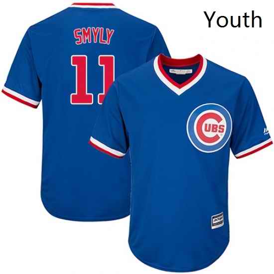 Youth Majestic Chicago Cubs 11 Drew Smyly Replica Royal Blue Cooperstown Cool Base MLB Jersey